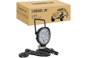 RIGIDON Portable Magnetic Base Round Led Work Light, 4 inch 27W Spot Beam, 12V 24V Driving Lights Lamp for Car Off Road Truck 4x4 SUV ATV Tractors Excavator, 6000K White,Led Search Lights