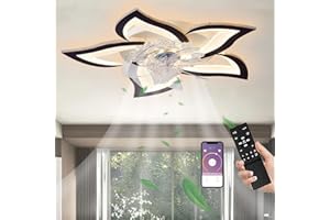 MIIR Ventilatore Da Soffitto A LED Silenzioso Con Luce, Plafoniera Da 50 W Con Ventilatore Con Telecomando/APP, Lampada Dimmerabile Con Ventilatore, 5 Luci, Soggiorno, Camera Da Letto, Nero