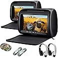 XTRONS 2 x Car Headrest DVD Player, A Pair 9 Inch Car Monitor Backseat Pillow HD Digital Screen with HDMI Input Supports 32 Bit games RCA Output FM Transmitter, 2pcs White IR Headphones Included
