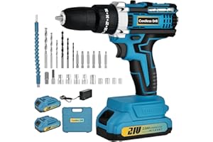Anveltech Trapano Avvitatore Batteria 21V,Trapano Avvitatore a Percussione,Cacciavite Elettrico 45N.m,Regolazione Della Coppia 25+3,Con Batterie 2 * 2.0AH, 2 Velocità,24 Accessori (blu)