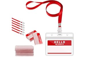 Gimars 50SETS Funda de Tarjeta Identificación PVC Transparente Impermeable Horizontal con Clip Colgante Tarjeta Identificativa con Cinta de Cuello para Conferencia Empleado Estudiante Feria,Roja
