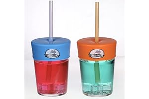 FESTILOVERS Protector de cristal anti drogas de alta gama, anti ghb, tapa antivuelco para fiestas y festivales. Paja disponible (azul/naranja) Tapa de silicona para vaso reutilizable