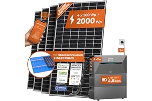 Solarway® All In One Balkonkraftwerk mit Speicher 2000W komplett Steckdose - 4,8 kWh Anker Solix 2 PRO Speicher - Solaranlage Komplettset - 500W Solarmodule (2000Wp + 4,8kWh, Stockschrauben Halterung)
