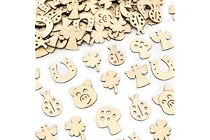 MQIAN 100 Stk. Glücksbringer Silvester Holz Streudeko, Glücksschweinchen Kleeblatt Holz, Marienkäfer Angel Glücksbringer Neujahr Kleine, Silvester Tischdeko