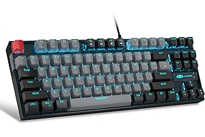 MageGee 75% Mechanical Gaming Keyboard with Blue Switch, LED Keyboard with Blue Backlight, Compact TKL Wired Computer Keyboard for Windows, Laptop, PC Gamer, Grey/Black