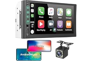 EFILERUP Doble DIN Car Stereo Compatible con Carplay y Android Auto 7 Pulgadas 1080P HD Pantalla Táctil Radio, Cámara de Seguridad, Bluetooth, FM,Puerto USB/AUX. cancelación de Ruido (Cableado CarPlay)