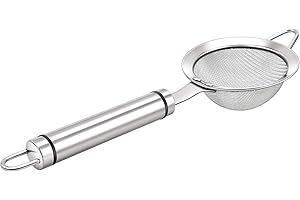 Adjaso 3.3inch 304 Stainless Steel Fine Mesh Strainer for Kitchen, Colander-Skimmer with Handle, Metal Sieves Sifters