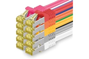 ‎1ATTACK.DE 1aTTack.de Cat.7 Network Cable, Cat7 Ethernet Cable, Network / Internet / DSL / Modem / Router / Hub Patch Cable, LAN Cable, Raw Cable, 10 GB/s (SFTP PiMF), Set: Patch Cable with RJ 45 Connector, Cat.6a 0,5m