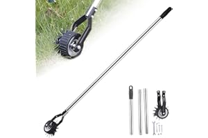XJKLBYQ Edger Lawn Tool, 53.2 inch Manual Lawn Edger with 3 Sections Stainless Steel Handle, Rotary Grass Edger Tool with Wheel, Garden Edger for Landscaping Sidewalk Yard, Lawn Edger Tool