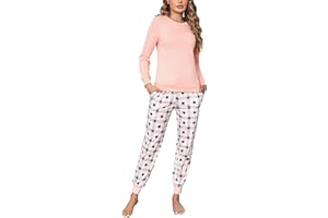 Bresdk Pigiama Donna Cotone Lungo Invernale Caldo Comodo Casual Set Pigiama 2 Pezzi