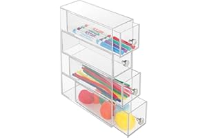 INTERDESIGN iDesign Organizador de maquillaje con 4 cajones, minicómoda estrecha de plástico, mini cajonera para cosméticos para uso vertical u horizontal, transparente