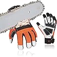 Vgo... Chainsaw Gloves 12-Layer Protection on Left Hand, Safety Forestry Work Gloves with Touchscreen in Goat Leather(L,Orange,1Pair)