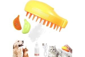 FUFRE Szczotka dla kotów z parą, szczotka dla psa ze zbiornikiem na wodę i sprayem, samoczyszcząca parująca szczotka dla kota z esencją do pielęgnacji, do masażu, pielęgnacji i usuwania włosów (żółta)