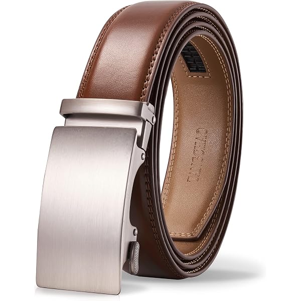 FEFLO Men's Ratchet Belt - 35mm Adjustable Leather Belt, Trim-to-Fit For Jeans & Suits