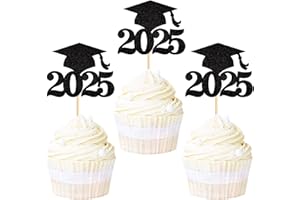 Blumomon 36Pcs Black Glitter Graduation Cap Cupcake Toppers Class of 2025 Grad Cap Cupcake Picks for 2025 Graduation Theme Party Cake Decorations Supplies