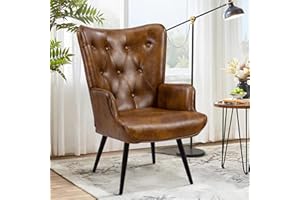 ‎CKAFF Ckaff Ohrensessel Sessel Wohnzimmer, Skandinavischer Stil Relaxsessel PU-Kunstleder mit Hoher Rückenlehne Loungesessel Polstersessel fürs Wohnzimmer Schlafzimmer Arbeitszimmer Gästezimmer, Braun