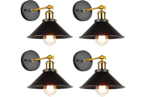iDEGU Zestaw 4 przemysłowych lamp sufitowych w stylu Edisona, metalowa lampa sufitowa w stylu retro, z obrotem o 180 stopni - 22 cm, czarna (4 mapy)
