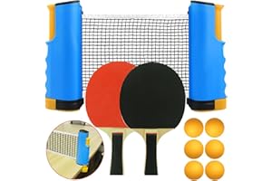 CLDFDC Set professionale di racchette da ping pong, comprendente due racchette da ping pong, una rete con palline, e sei palline. Questo set è adatto per adulti, bambini, attività sia indoor che outdoor.