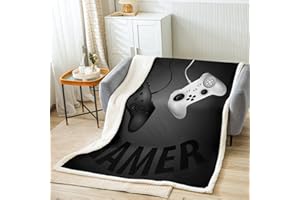 Loussiesd Gamepad Kuscheldecke Kinder Gamer Flanell Fleecedecke Ultra Weich Schwarz Weiß Videospiel Gamepad Plüsch Decke 75x100cm Warm für Bett Sofa Couch Jungen Moderne Game Controller Wohndecke