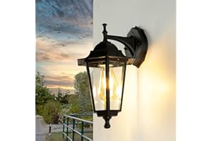 LICHT-ERLEBNISSE Lampa zewnętrzna ściana aluminium szkło czarny IP44 ogród balkon W:17 cm E27 latarnia nostalgiczna rustykalna ściana zewnętrzna lampa drzwi wejściowe PARIS