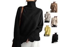 EVURU Maglione Dolcevita in Cashmere Sciolto da Donna, Dolcevita a Maniche Lunghe da Donna, Comodo Maglione Lavorato a Maglia, Pullover Allentato Casual