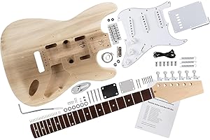Rocktile DIY Strat Bausatz E-Gitarre - "Do-it-yourself" Bausatz Strat-Style - Korpus: Paulownia - Hals: Ahorn geschraubt - Griffbrett: Blackwood