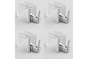 Byour3 - Set 4 pz Supporti per Tende Senza Forare - Gancetti Trasparenti regolabili per Bastoni a pressione Vetro Gancio x tende SENZA Bucare infisso - Gancini tende NO FORO (Cromo, da 15 a 26mm)