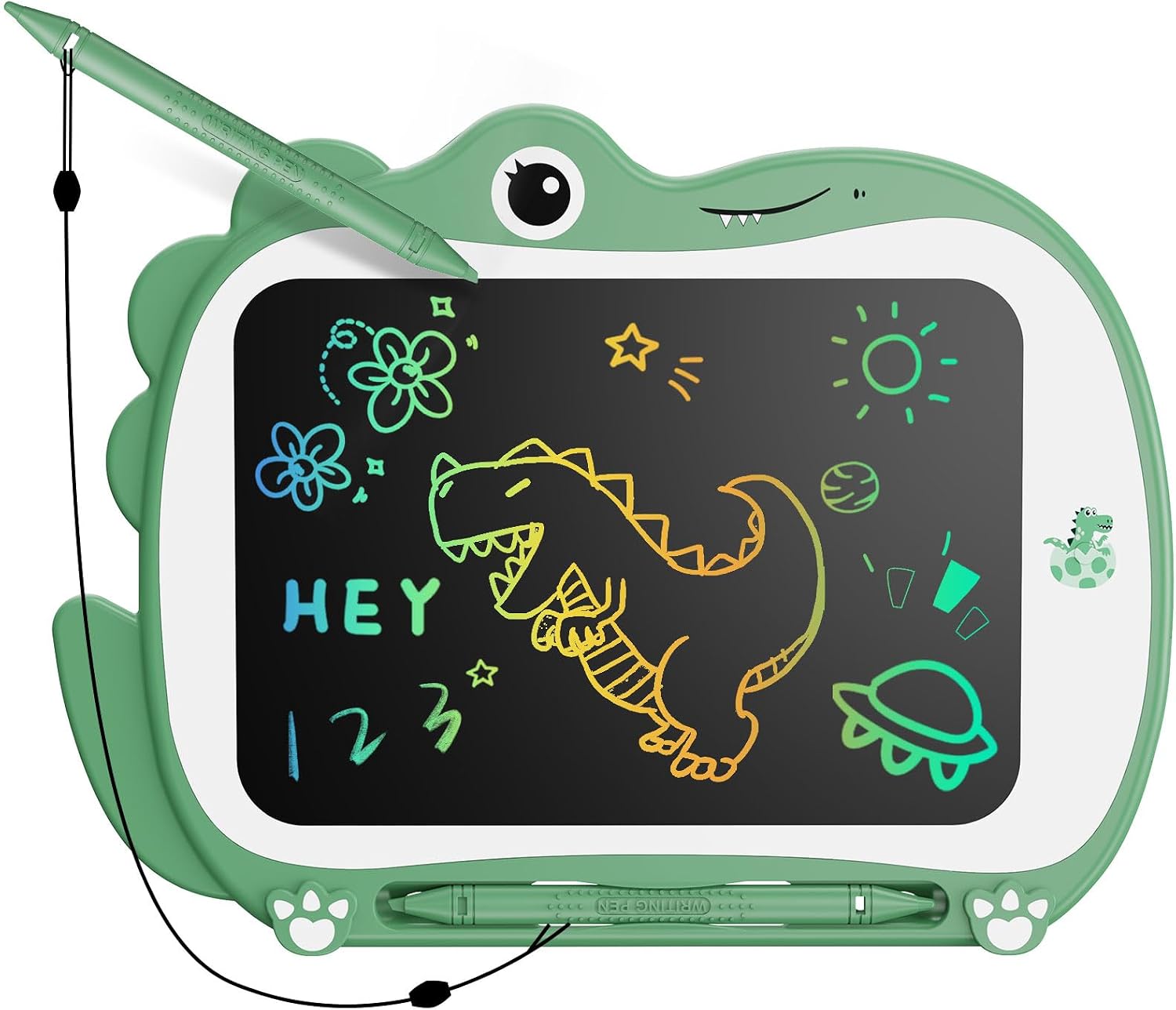 Genialba 8.5 inch Dinosaur LCD Drawing Tablet for Kids Colorful Screen Writing Board Toddler Toys Learning Educational Stocking Fillers Kids Gifts Drawing Pad for 2 3 4 5 6 Year Old Boys Girls(Green)