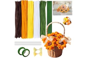 Byfoyif 500 Pcs Cure Pipe Multicolore, Kit Fil Chenille Tournesol avec 20 Tiges de Fleurs, 100 Pompons, 100 Étamines, 2 Rubans Floraux, Tige Chenille Loisir Créatif, pour Artisanat Bricolage Cadeau