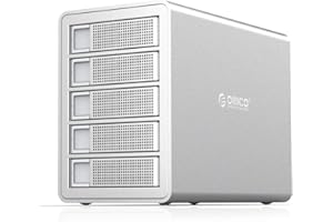 ORICO Docking station RAID a 5 bay per dischi rigidi SATA HDD/SSD da 2,5/3,5", alloggiamento USB 3.0, supporta RAID 0,1,3,5,10, Combine,Clear,80 TB di capacità,Argento