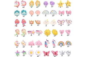 VIEINKAUFEN 24 Pairs Kids Clip On Earrings for Girls,Hypoallergenic Cute Butterfly Unicorn Clip on Earrings Non Pierced Earring for Girls Princess Dress Up Jewelry Accessories