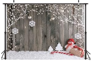 LYWYGG CP-70 7X5FT Fondo de Fotografía de Navidad Tablero de Madera Marrón Vintage Muñeco de Nieve Nevando Fondo de Pared para Niños