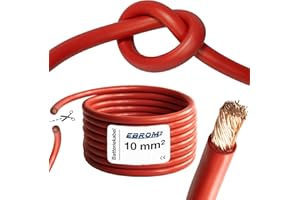 EBROM Batteriekabel hochflexibel Hi-Flex (Hi Flex) 10mm2 Kabel – Meterware in ROT - sehr biegsam – Mantel aus PVC (70 ± 5 Shore) 99,9% OFC Kupfer 10 mm² - als Starterkabel, Ladekabel oder ähnliches