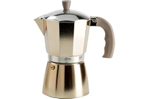 MOPITA SMART LIVING FLUO di Q.b. by MOPITA, Caffettiera 6 Tazze in Alluminio, Guranizione in Silicone, Manico Antiscottatura, Per Tutti i Piani Cottura, No Induzione, Colore Gold