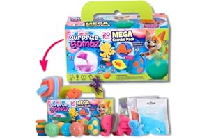 Simply Toys Surprize Bombz 20-Piece Mega Bath Bomb Pack | Kids Bath Bombs with Toys Inside for Ages 3+ | Egg Bath Bombs, Bath Beans, Sprinkle Sachets, 3D Puzzles & Surprise Sponge Toys | Stain-Free