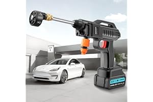 Sararoom 21V Nettoyeur Haute Pression sans Fil, 200Bar Nettoyeur Haute Pression Portable avec Une Buse Réglable 6 en 1, 2 Batteries, 5m Tuyau, Pot en Mousse pour Nettoyage de Voiture, Sol Jardin