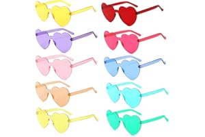 Yomaido Heart Shaped Party Glasses 10 Packs,Love Heart | Retro Round Rave Funcky Sunglasses, Multipack Eyewear for Party Festival Accessories for Adults & Kids