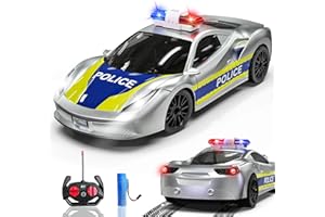 Muakiz Voiture Télécommandée Police Enfant, 2.4GHz Voiture RC Car Jouets avec Rechargeable Battery & Feux de Police, Cadeau Anniversaire pour Garcon Filles 3 4 5 6 7 8 9 Ans, Argenté