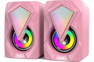 NJSJ Stereo 2.0 Computer Speakers for Desktop, USB-Powered PC Speakers with 3.5mm Aux input, Mini Gaming Speaker for PC, Desktop, Laptop, Smartphone, MAC, Colorful RGB Lights (Pink)
