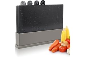 Myiosus Set di 4 Taglieri da Cucina in Plastica, con Supporto, Antiscivolo, Lavastoviglie Disponibile, con Forbici Multifunzionali, per Carne, Pesce, Verdure, Cibo Cotto