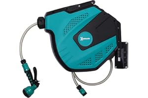 DURHAND Wandschlauchbox Schlauchtrommel 180° schwenkbar mit Multibrause Frostschutz -5–45 °C Kunststoff Grün + Schwarz 15 m