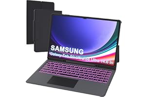 VANKEYPAD Étui Clavier pour Samsung Galaxy Tab S10 Ultra/S9 Ultra/S8 Ultra 14.6" - 7 Couleurs Rétroéclairées Tablette Coque sans Fil avec Pavé Tactile - Tab S9 Ultra AZERTY Français Clavier, Noir