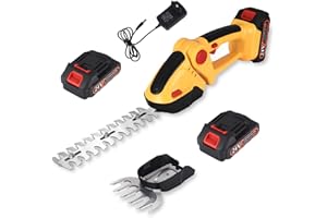 VEFACION Elektrische Gartenschere Akku Heckenschere 21V Akku-Gartenschere 2-in-1 Strauch- und Grasschere mit 2 Akku