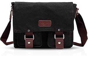 FANDARE Nouveau Rétro Sacs Portés épaule Messenger Bag Sac Bandoulière 14 Pouces Laptop Briefcase Hommes Femmes Sac de Sport Travail Ecole Cartable Grand Toile Noir