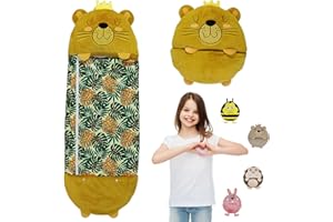 KDBEB 2-in-1-Kuscheltier-Schlafsack, Hlauschiger Kinderschlafsack, zusammenfaltbarer Tierschlafsack mit Kissen für Kinder, weiches Material & waschmaschinenfest, Geschenk für Jungen und Mädchen, XL