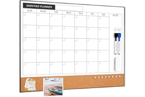 ARCOBIS Dry Erase Calendar with Cork Board for Wall, 60 x 45 Magnetic Calendar Whiteboard with Black Frame, Monthly Combination Board for School, Home, Office
