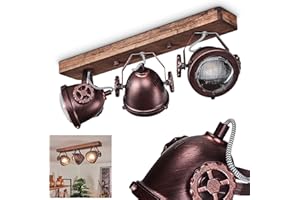 HOFSTEIN Plafonnier Herford en bois, métal brun rouille et verre, spot de plafond orientable rétro-industriel idéal dans un salon vintage, pour 3 ampoules GU10, ampoule(s) non incluse(s)