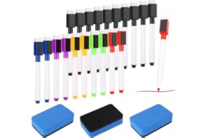 Heyu-Lotus 20 X Whiteboard Marker Magnetische mit 3 Stück Schwamm, 6 Farbe 3 in 1 Trocken Abwischbar Whiteboard Stifte mit Radierer, Folienstift Tafelstifte für Büro,Schule,Zuhause