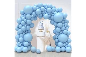 LUOBITO Pastel Blue Balloons, 130PCS Baby Blue Balloon Arch Kit, 18 12 10 5 Inch Light Blue Latex Balloon Garland, Macaron Blue Balloons for Birthday Wedding Baby Shower Gender Reveal Party Decorations