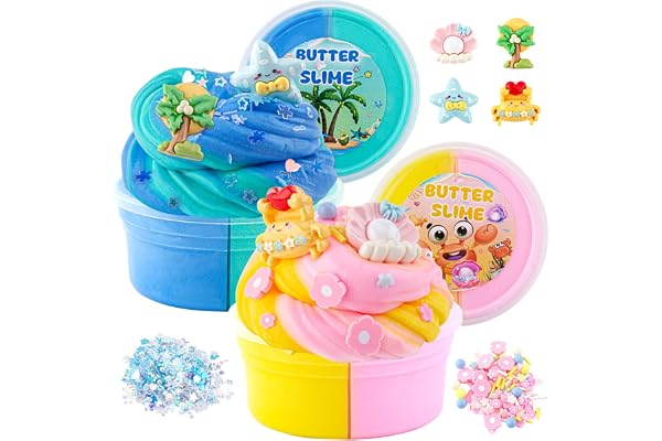 LAWOHO Kit de Slime au Beurre Comprenant 2X120ml de Slime au Beurre avec 6 ajouts de Slime, Slime pour Les fêtes d'enfants, Kit de Slime pour Filles Garçons Anniversaire Pâques Noël Halloween(Océan)